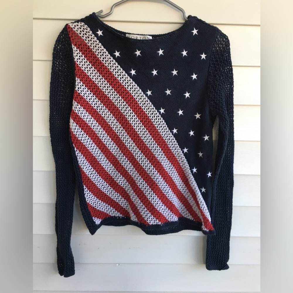 Open Season Preloved Crochet Stars & Stripes Women Top Size Small